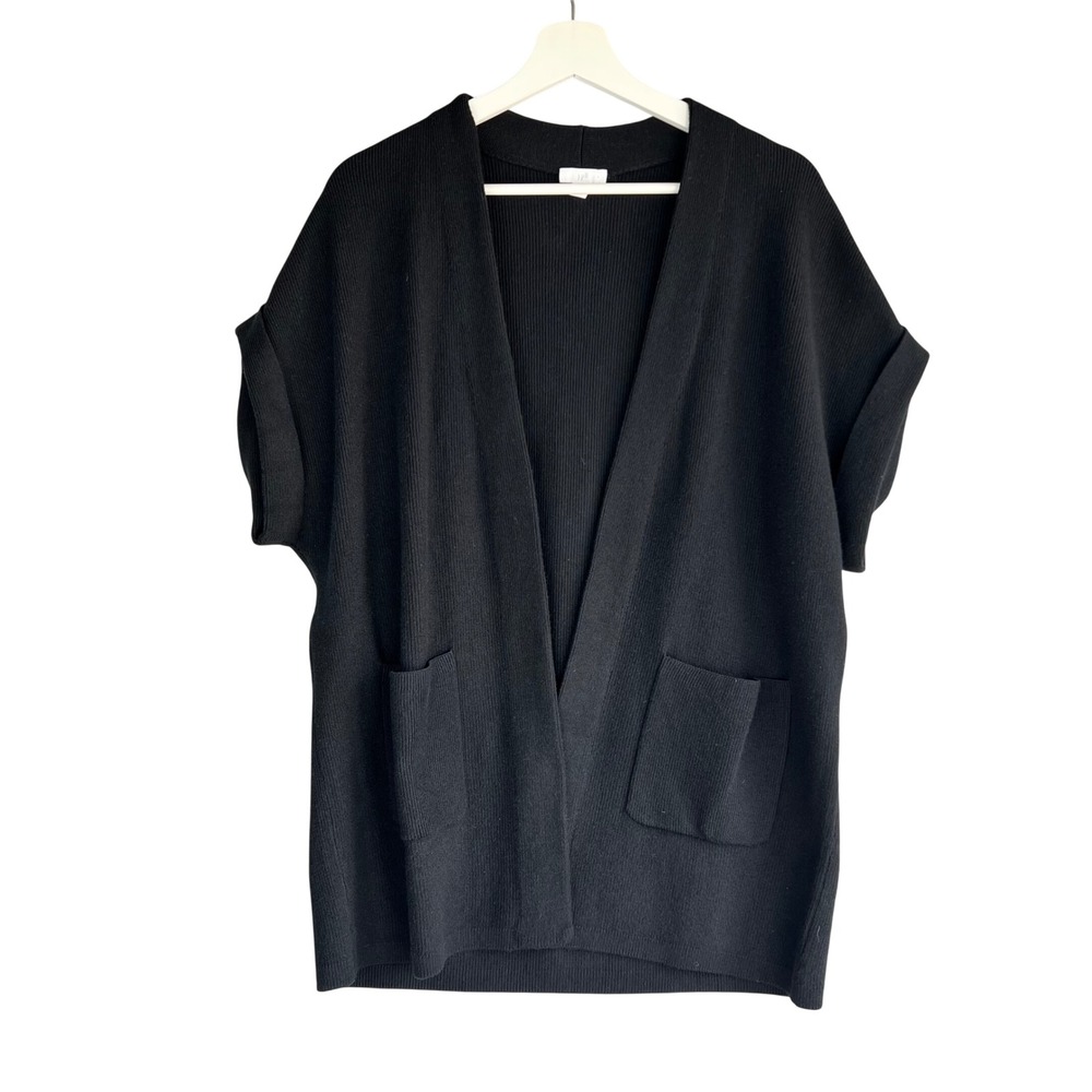 J. Jill Black Ribbed Short Sleeve Open Front Cardigan XS Petite SSW276732